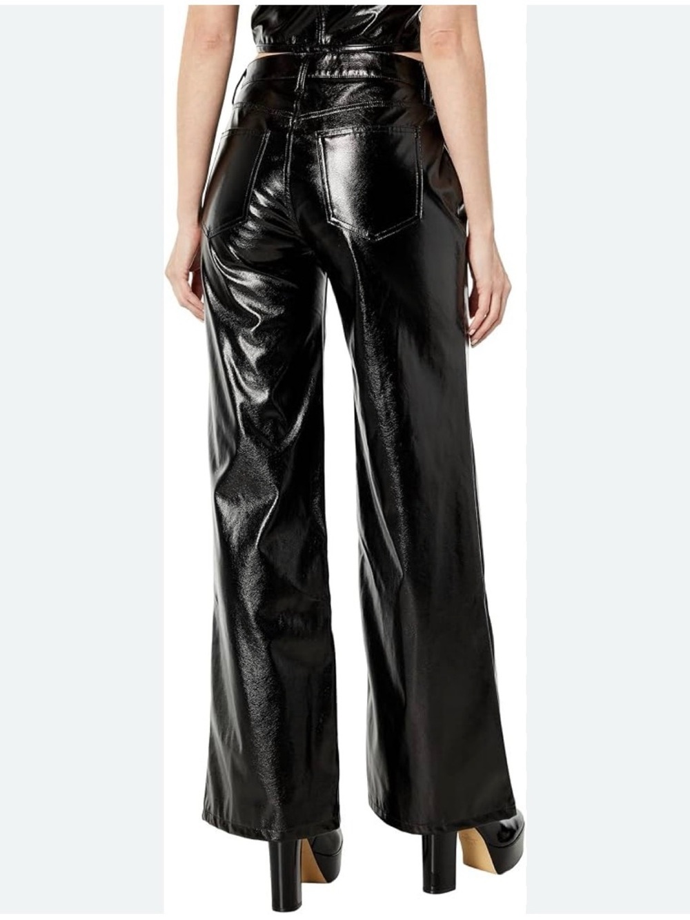 AFRM Xander Black Faux Leather Wide Leg Pants High Waist Shiny 30 NWT - Picture 3 of 13